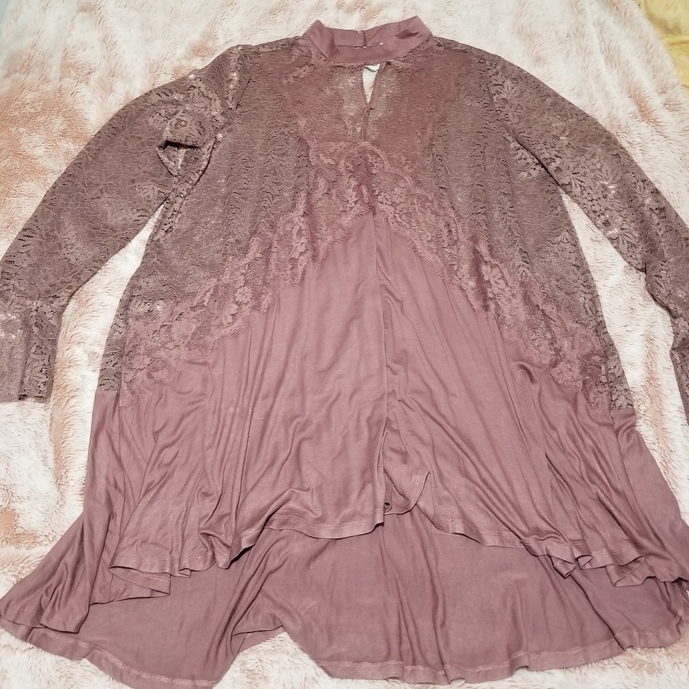 Lace Pleated Knit Choker Tunic